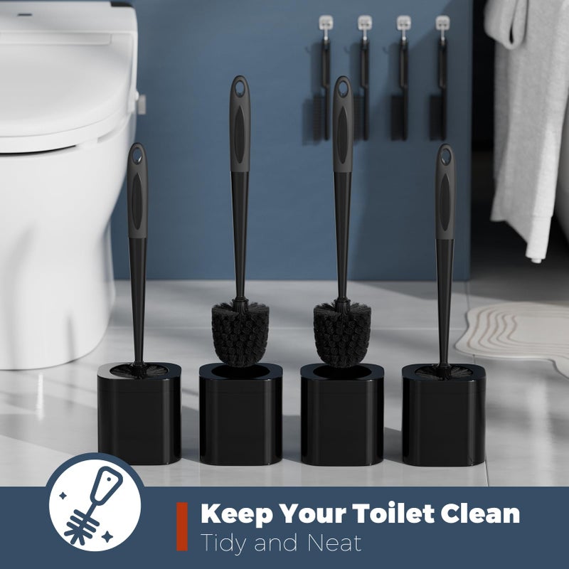 Holaloha Toilet Brush  4 Pack Toilet Brush and Holder Set Bathroom Accessories  Toilet Bowl Brush and Holder with 4 Crevice Brush for Bathroom  Toilet Scrubber Brush  Black - Image 4